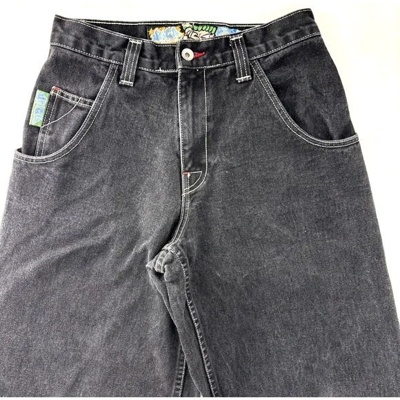 Vintage 90s JNCO Flame Jeans Black 28" Waist Baggy Wide Leg Crush City - Picture 13 of 15